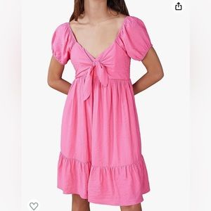 Bcbgeneration women’s flare short puff sleeve the front keyhole mini pink dress